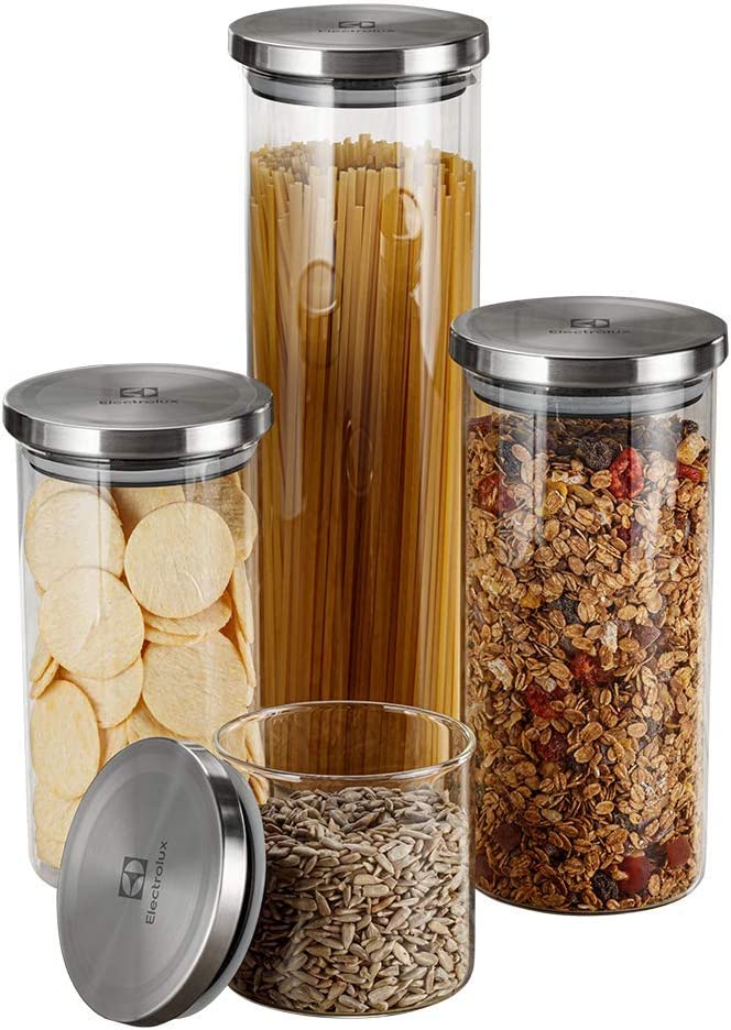 Kit Potes de Vidro Hermético 4 Peças Tampa Inox Electrolux