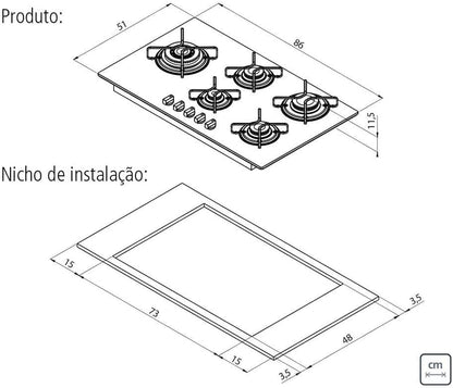 Cooktop Penta Side Plus W 5gg Tri90 Tramontina Branco