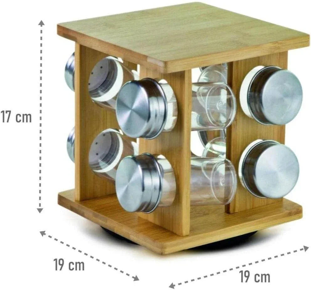 Porta Condimentos Giratório Bambu 8 Peças Mimo Style