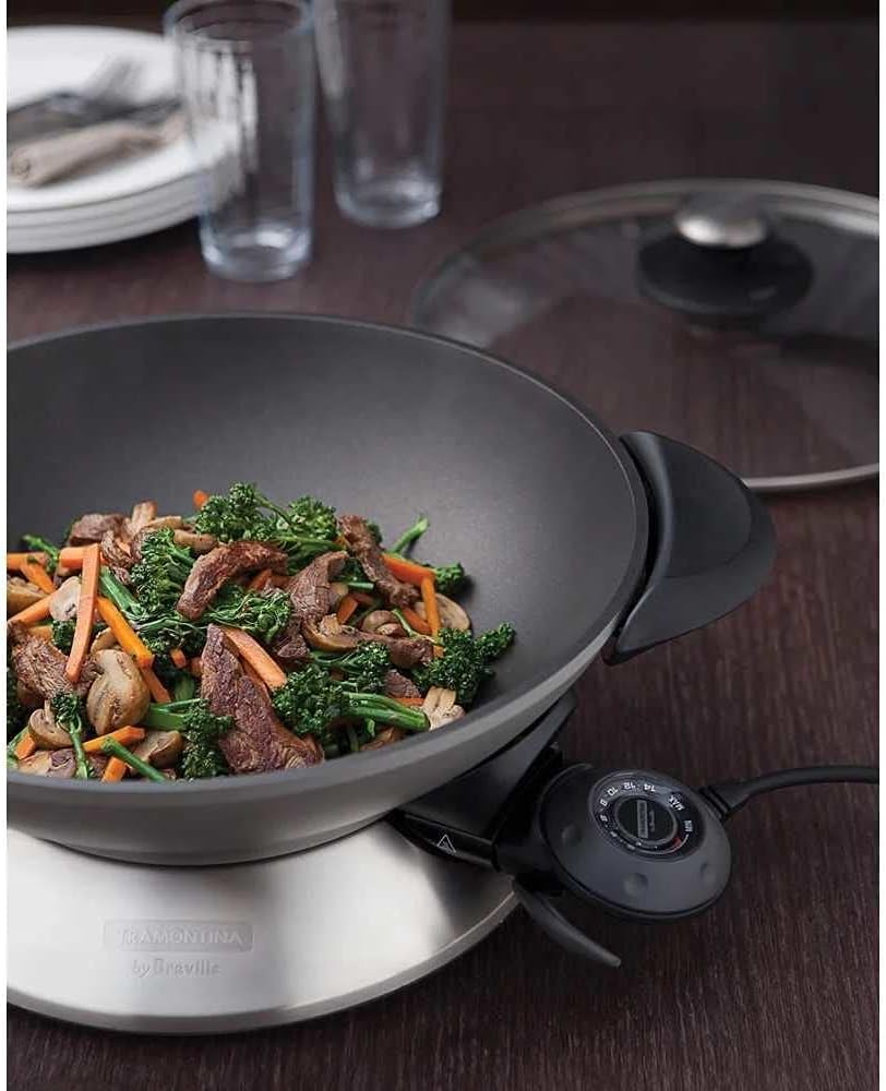 Panela Elétrica Tramontina by Breville Wok Chef em Alumínio Fundido com Tampa de Vidro 6 L