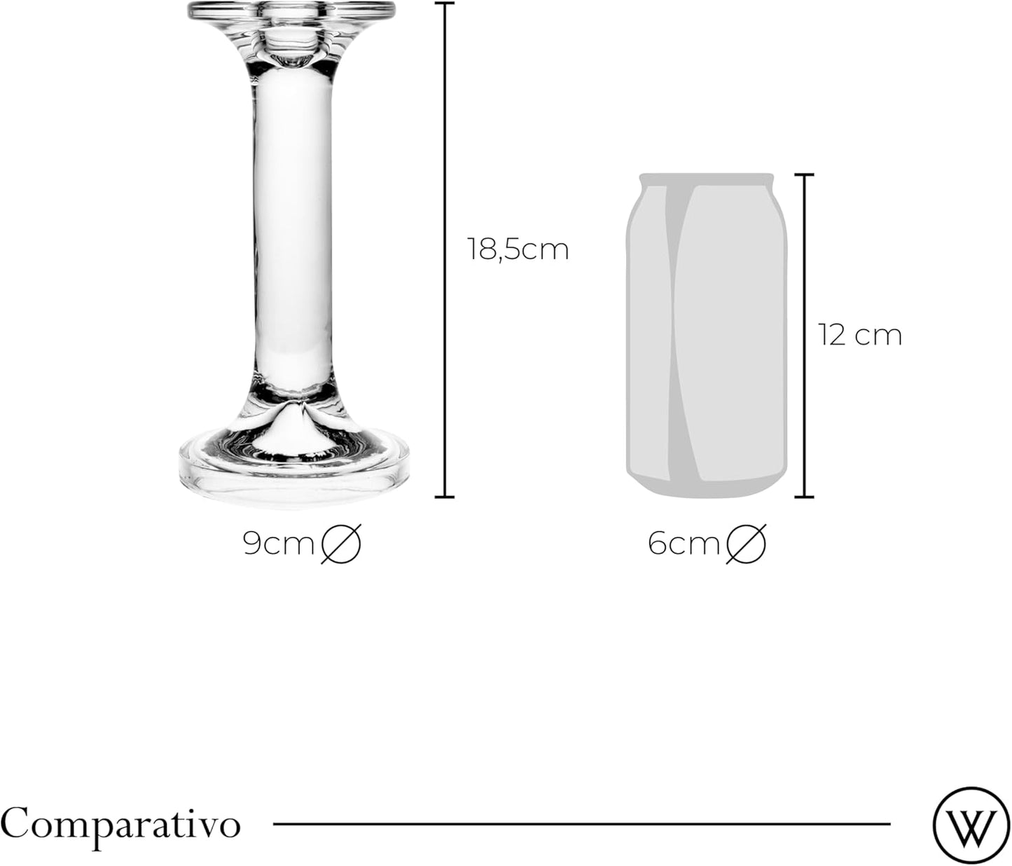 Castiçal para Vela de Vidro Creta Wolff 9cm x 9cm x 18,5cm