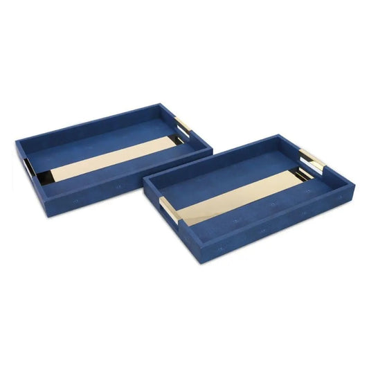 Bandeja Retangular MDF Azul/Dourado Cromus 5x43x30cm