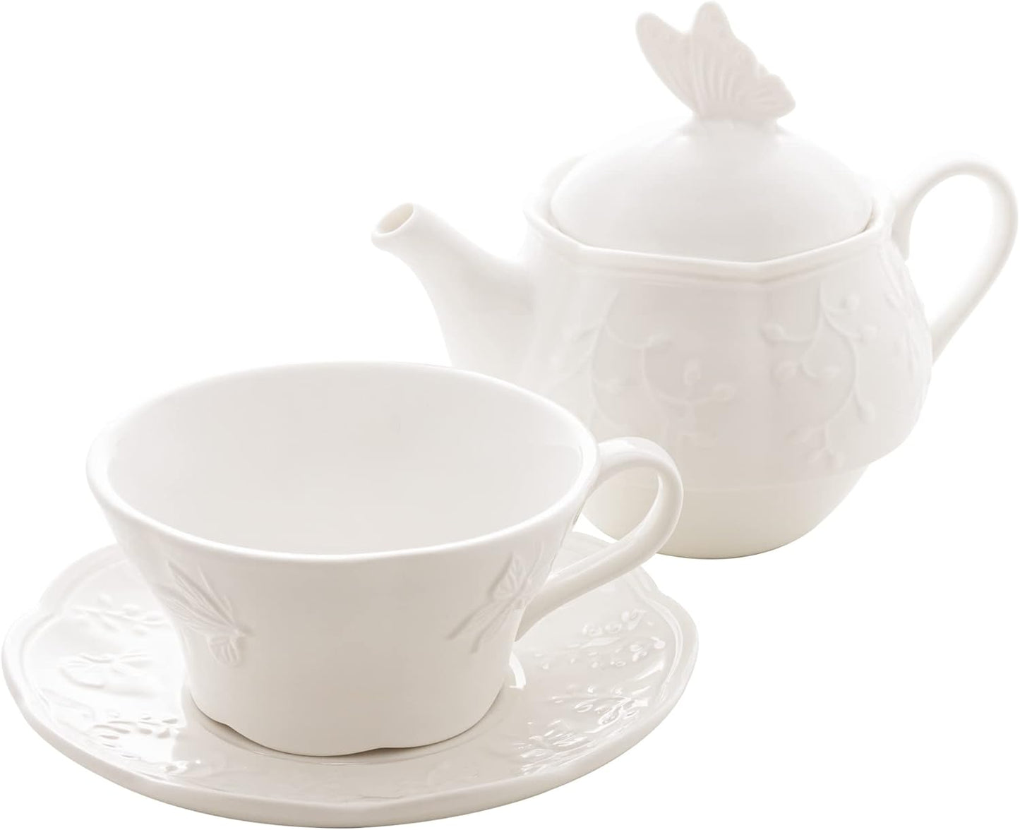 Conjunto 3 Peças para Chá de Porcelana New Bone Butterfly Flower Lyor