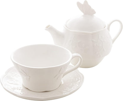Conjunto 3 Peças para Chá de Porcelana New Bone Butterfly Flower Lyor