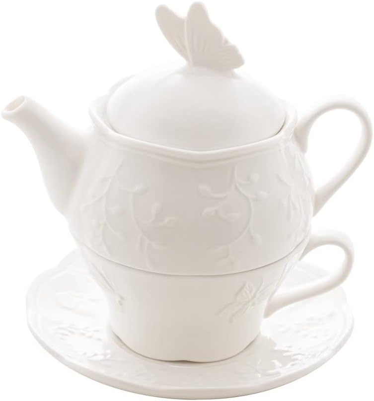 Conjunto 3 Peças para Chá de Porcelana New Bone Butterfly Flower Lyor
