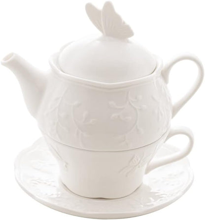 Conjunto 3 Peças para Chá de Porcelana New Bone Butterfly Flower Lyor