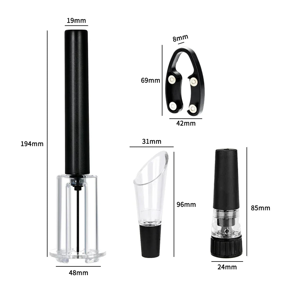 Kit Saca Rolha de Pressão com 4 Peças Preto Mimo Style