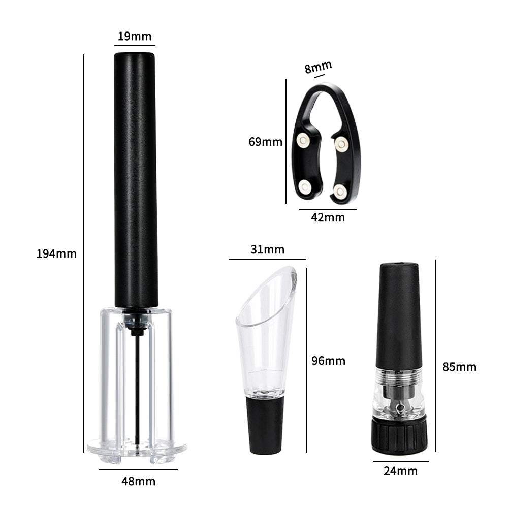 Kit Saca Rolha de Pressão com 4 Peças Preto Mimo Style