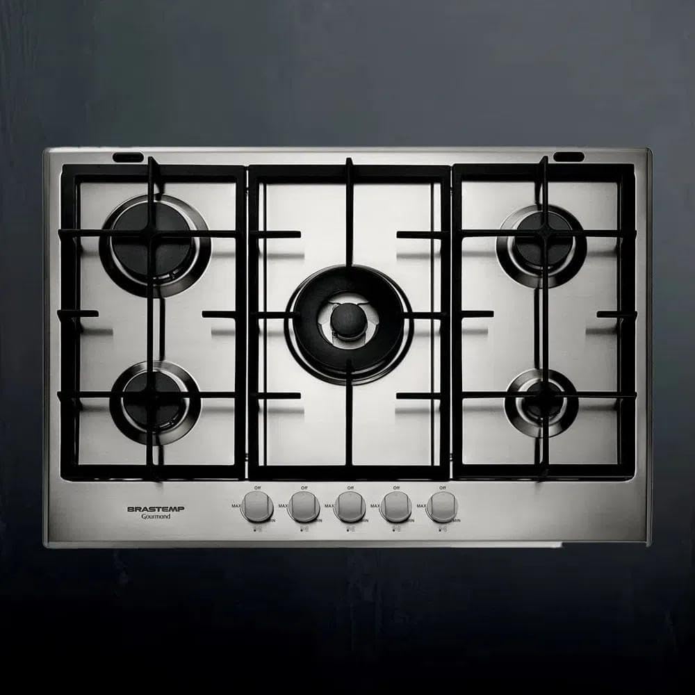 Cooktop 5 Bocas Brastemp Gourmand Inox Com Duplachama E Trempe Com Ferro Fundido Bdk75dr