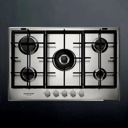 Cooktop 5 Bocas Brastemp Gourmand Inox Com Duplachama E Trempe Com Ferro Fundido Bdk75dr