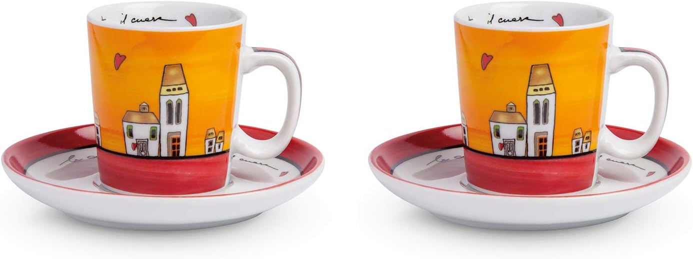 Set 2 Xícaras de Espresso com Pires + Açucareiro Vermelho Egan