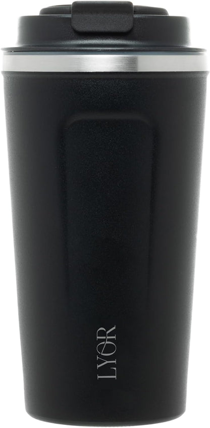 Copo Térmico de Inox Com Tampa e Termômetro 500ml Lyor Preto