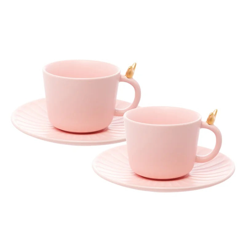 Conjunto de 2 Xícaras de Chá de Cerâmica Colibri com Pires Rosa 190ml Lyor