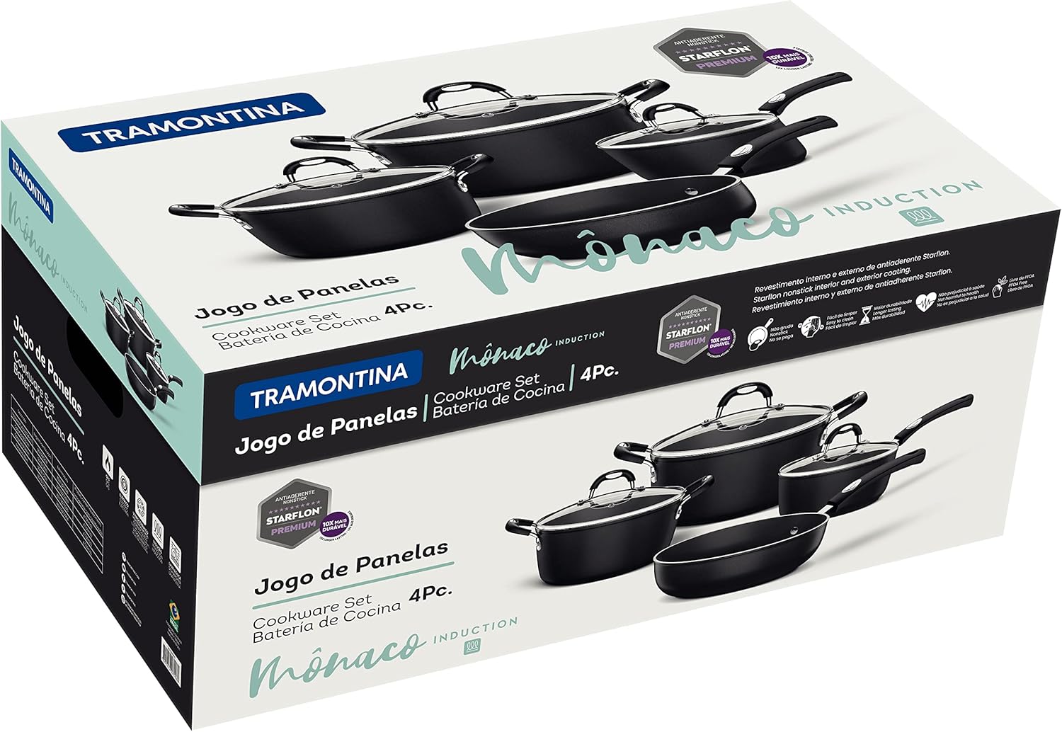 Jogo de Panelas Tramontina 4 Peças Mônaco Indução Preto