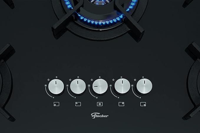 Fogão Cooktop Fischer  5Q TC Infinity Gás Mesa Vidro Preto Bivolt