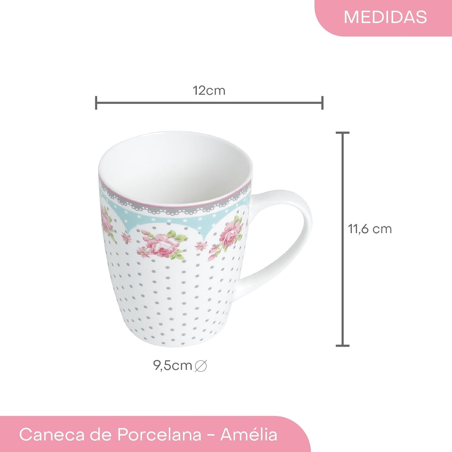 Caneca de Porcelana Super White com Tampa e Filtro Amelia Verde/Branca 340ml