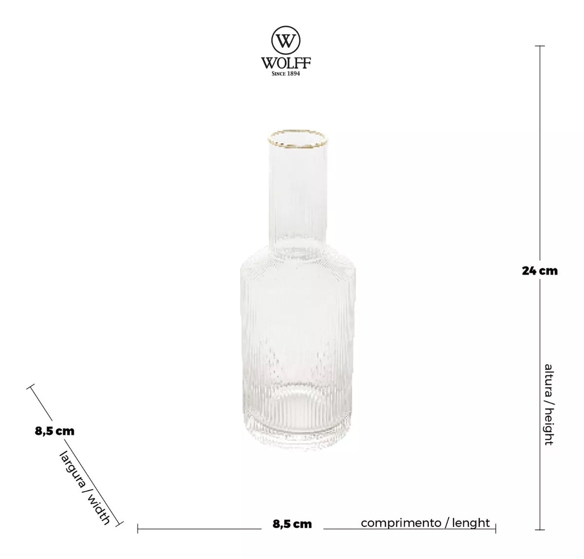 Garrafa de Cristal Wolff com Fio de Ouro Lines 800ml
