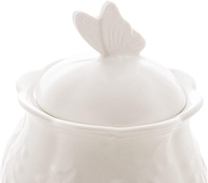 Açucareiro Lyor Porcelana Butterfly Flower 13,5cm Branco