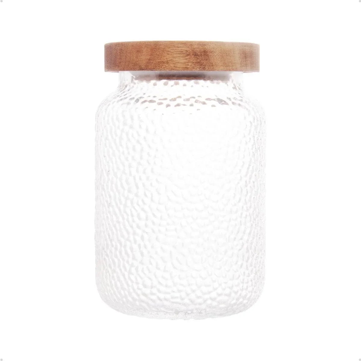 Pote de Vidro Martelado com Tampa de Acácia Petra Lyor 700ml
