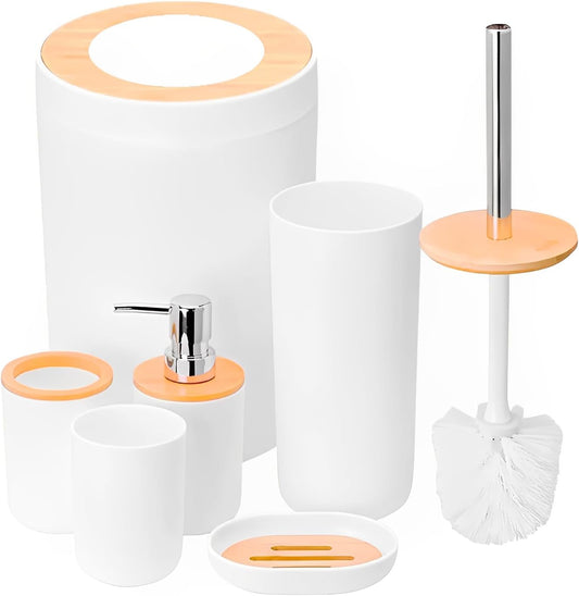 Conjunto de 6 Peças de Bambu para Banheiro Branco Lyor