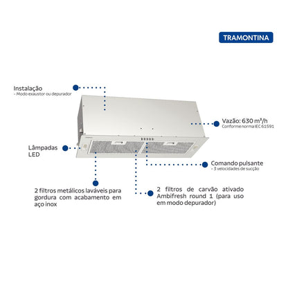 Coifa de Embutir Tramontina Incasso Aço Inox 75 cm