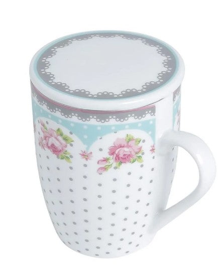 Caneca de Porcelana Super White com Tampa e Filtro Amelia Verde/Branca 340ml