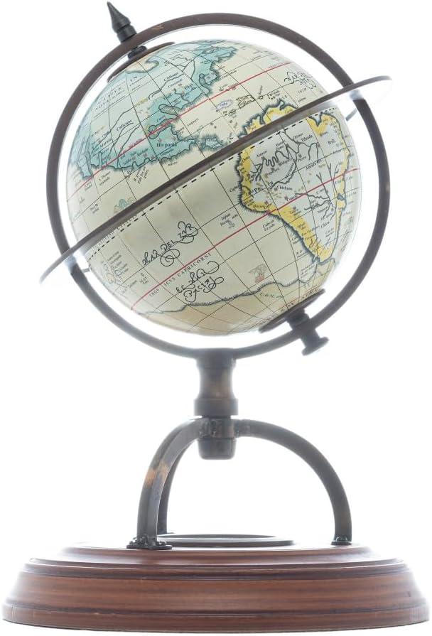 Globo Decorativo Metal e Madeira Wolff com Bússola Dourado 23x15cm