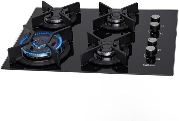 Cooktop Fischer 4Q TC Infinity Gás Mesa Vidro Preto Bivolt