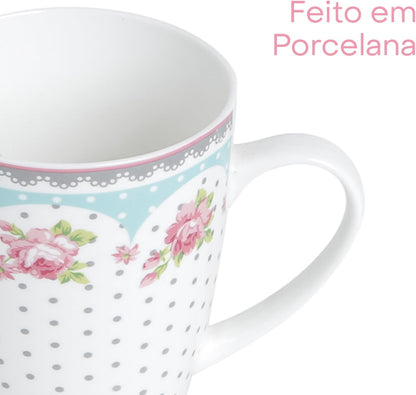 Caneca de Porcelana Super White com Tampa e Filtro Amelia Verde/Branca 340ml
