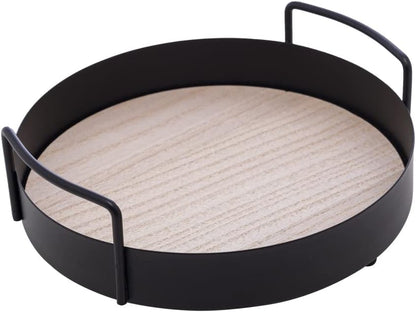 Bandeja de Metal com Fundo em MDF e Alça Redonda Preto Fosco Wolff 20x6cm
