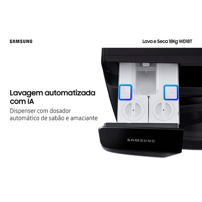 Lava e Seca Samsung Smart AI Wash WD18T Black 18kg