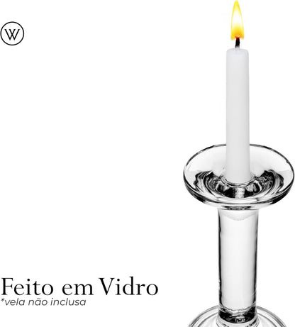 Castiçal para Vela de Vidro Creta Wolff 9cm x 9cm x 18,5cm