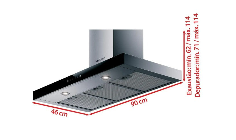 Coifa de Parede Brastemp Inox Tbox Painel Touch on Glass 90CM BAE90AR