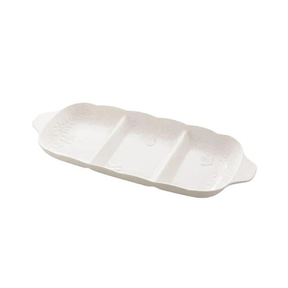 Petisqueira Com 3 Divisórias Em Porcelana Butterfly Flower Lyor 34x14,5cm