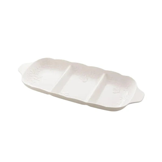 Petisqueira Com 3 Divisórias Em Porcelana Butterfly Flower Lyor 34x14,5cm