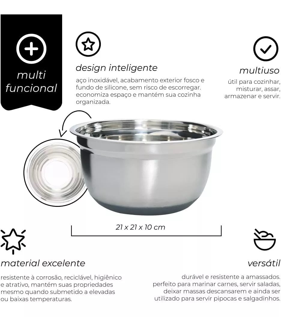 Bowl Inox com Ventosa Silicone Mimo Style