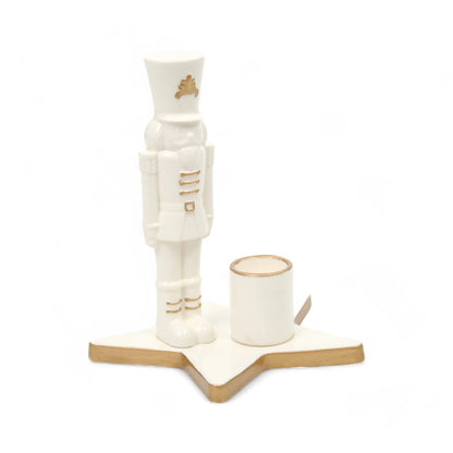 Porta Velas Cromus Chumbo Branco/Dourado