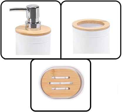 Conjunto de 6 Peças de Bambu para Banheiro Branco Lyor
