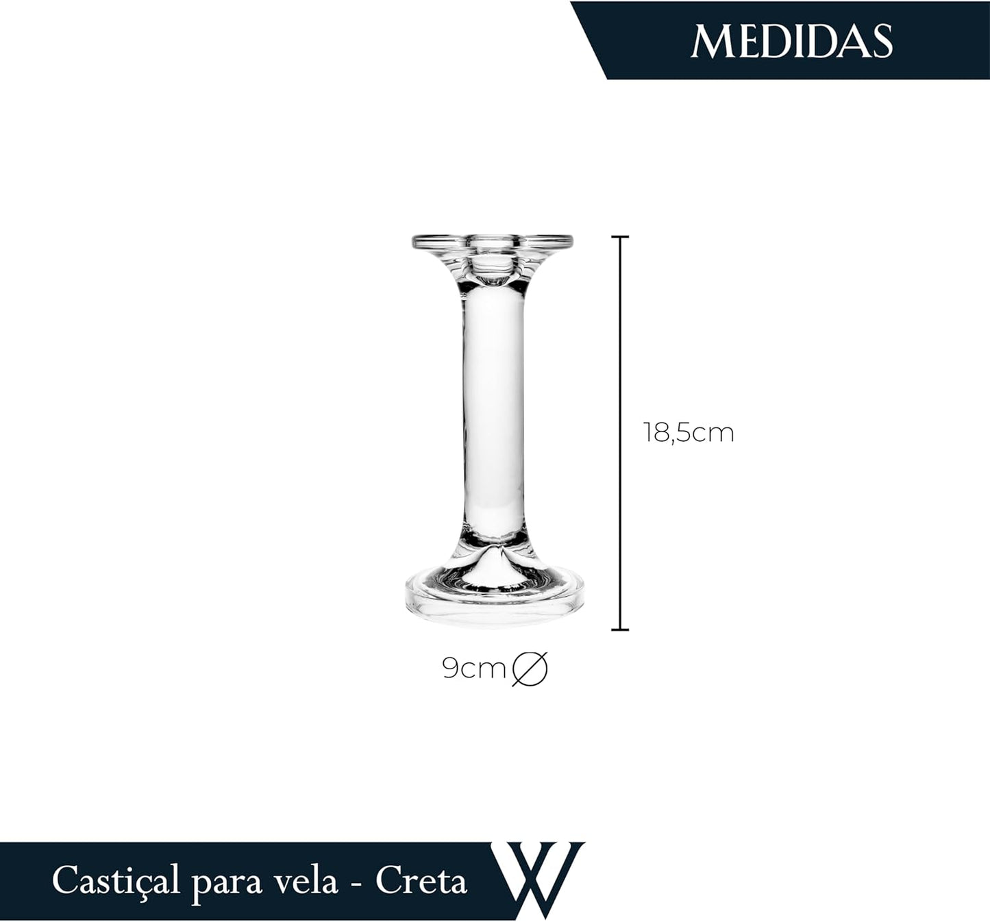 Castiçal para Vela de Vidro Creta Wolff 9cm x 9cm x 18,5cm