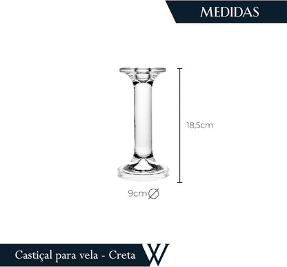 Castiçal para Vela de Vidro Creta Wolff 9cm x 9cm x 18,5cm