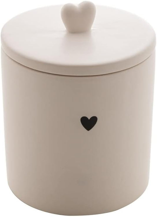 Pote Decorativo Cerâmica C/ Tampa Heart Branco 10x10x12Cm Lyor