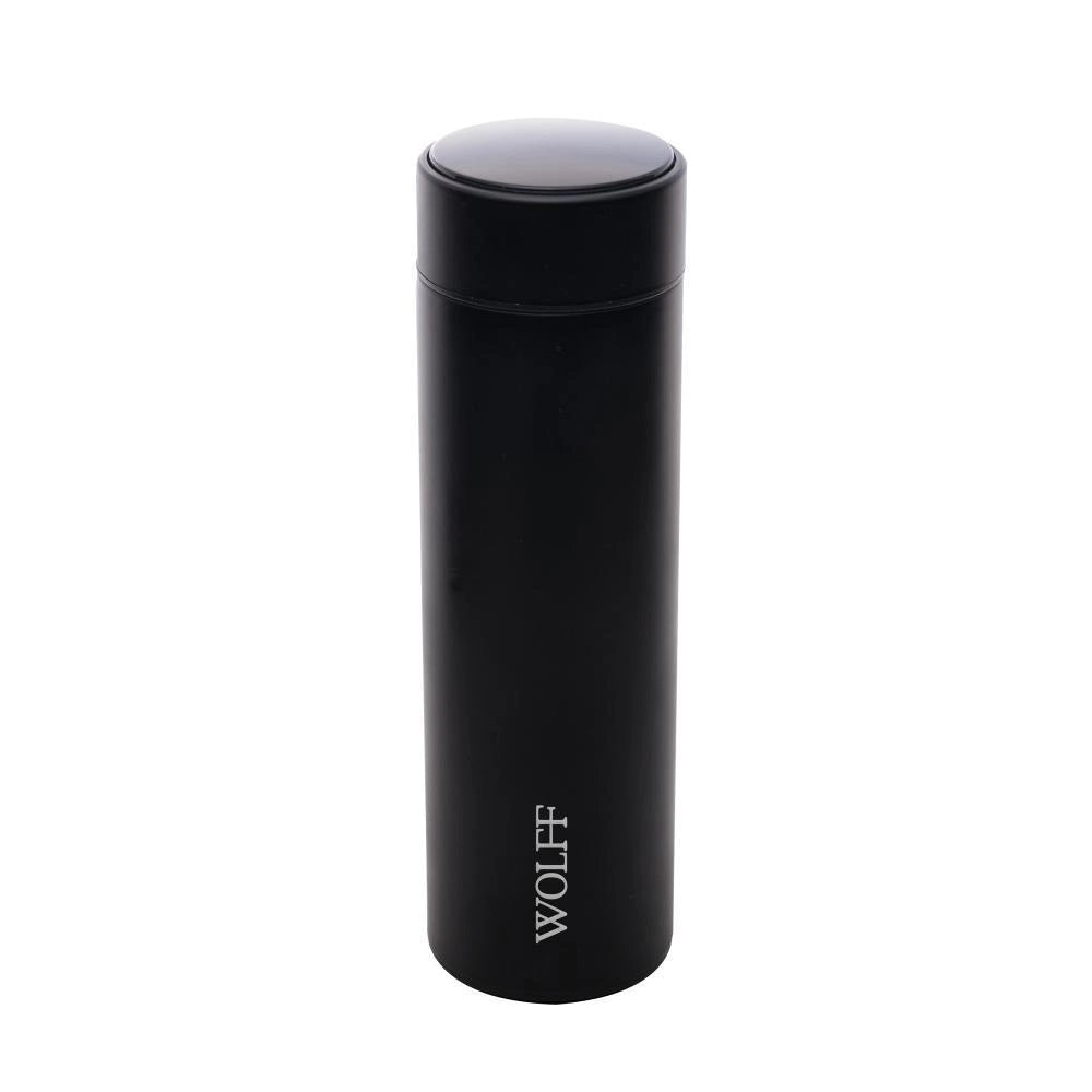 Garrafa Térmica Aço Inox Termômetro em LED Preta 500ml Wolff