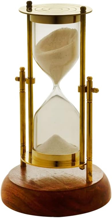 Ampulheta Decorativa Metal e Madeira Dourada Wolff 20x10cm