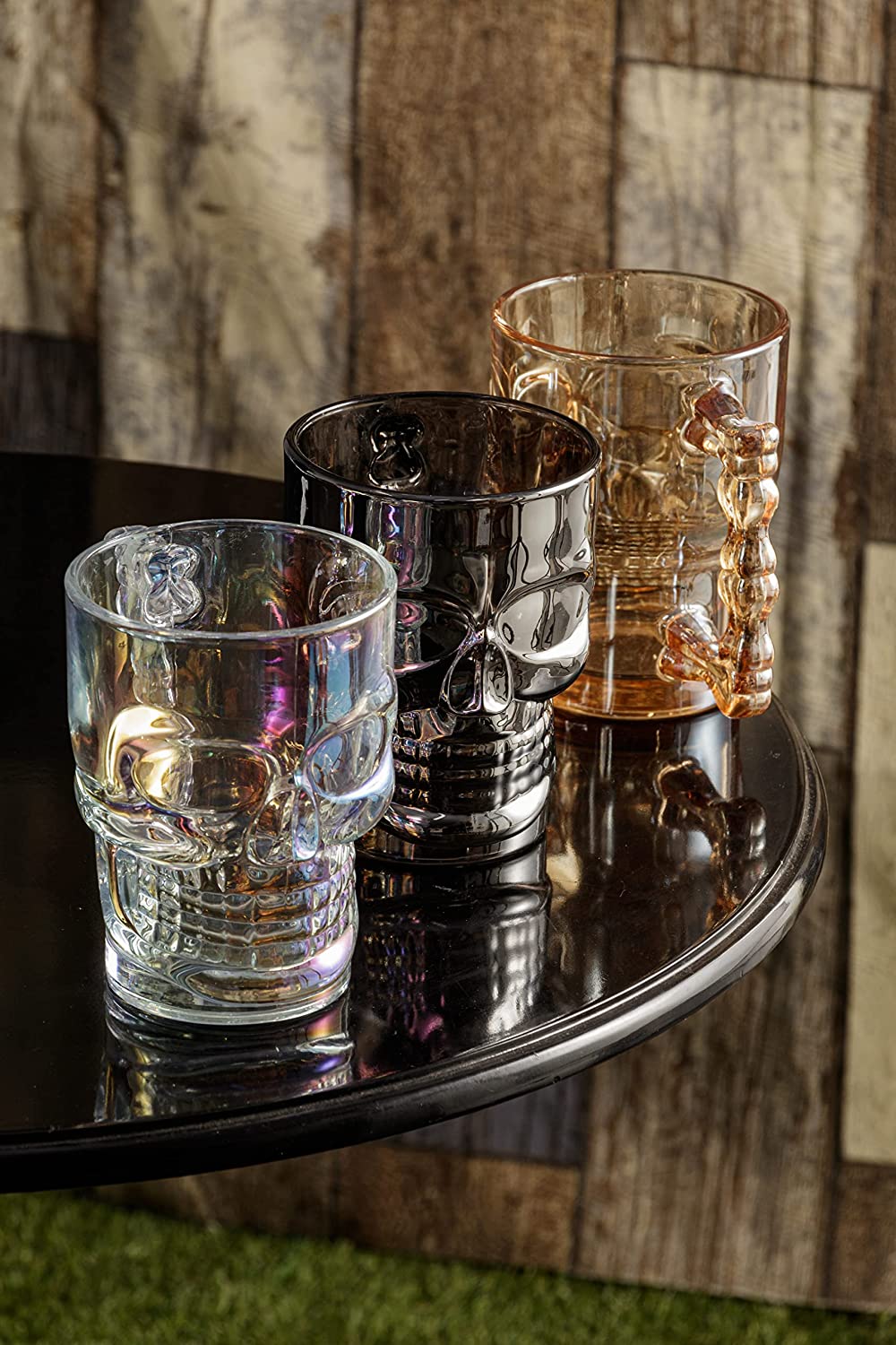 Caneca Chopp 510 Ml Caveira Rock Style Vidro Cinza Lyor