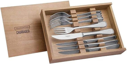 Jogo Aço Inox Churrasco Tramontina Monaco Box Madeira 8 Peças