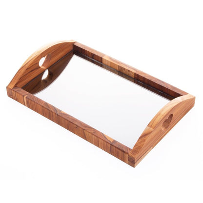 Bandeja Woodart Madeira c/ Espelho Coração Teca Black