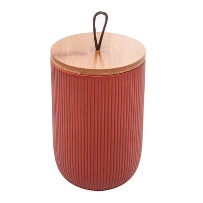 Potiche de Cerâmica Com tampa em Bambu Terracota 10x10x15