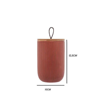 Potiche de Cerâmica Com tampa em Bambu Terracota 10x10x15