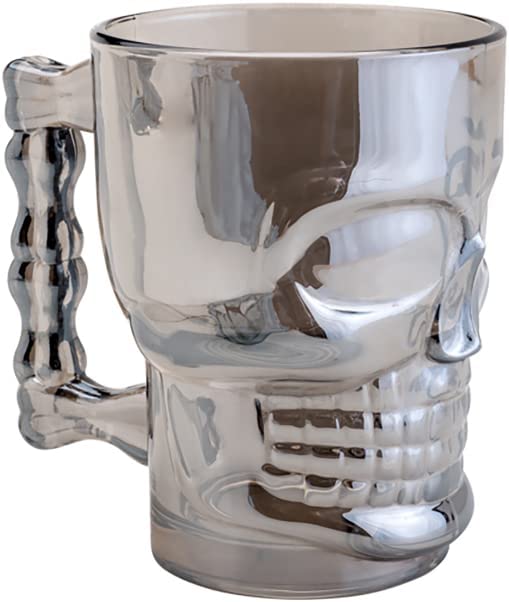 Caneca Chopp 510 Ml Caveira Rock Style Vidro Cinza Lyor