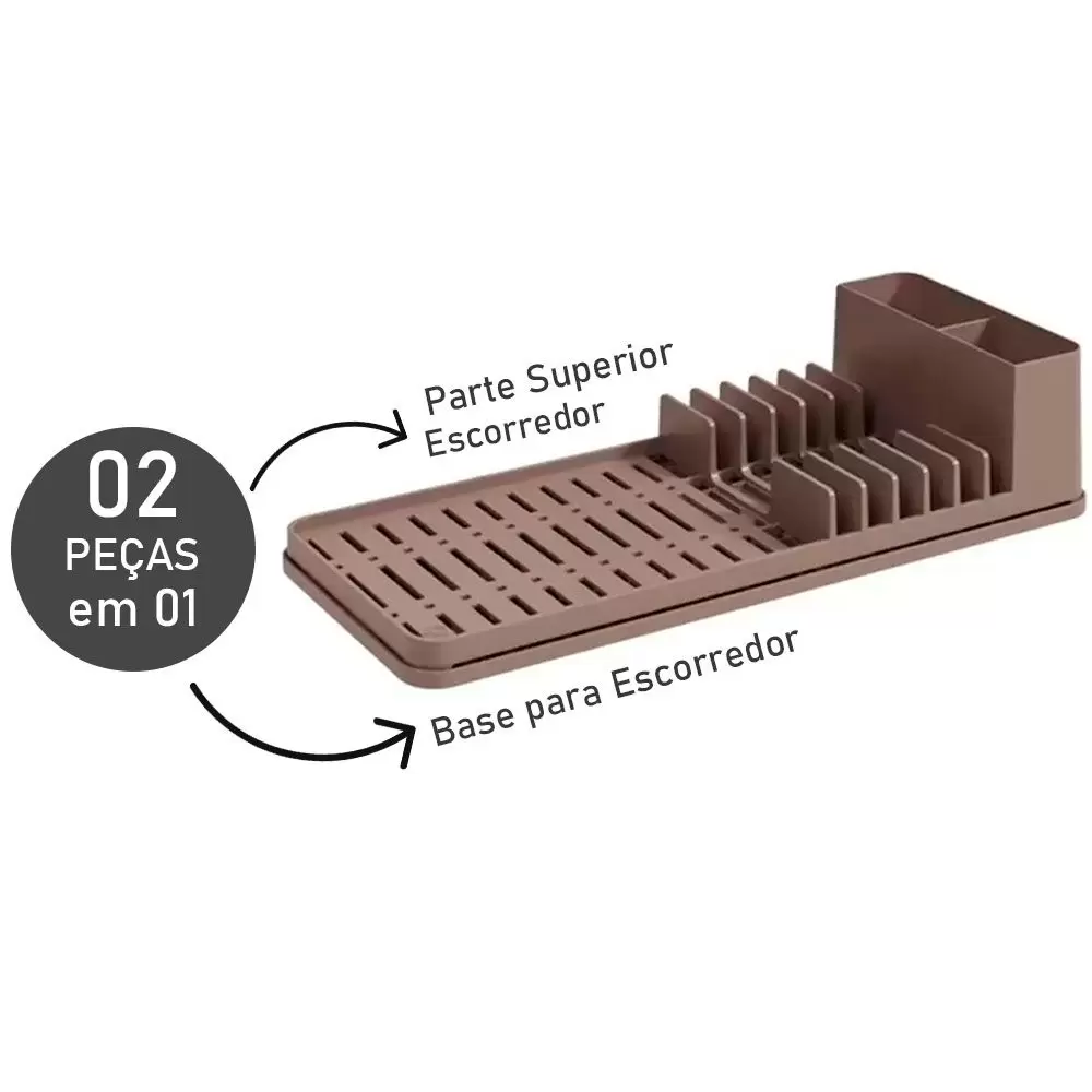 Kit Organizador Pia Cozinha Com Escorredor Coza 4Pçs Cinza